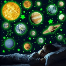 1 套 15 颗行星 + 742 个行星和圆点、9 颗行星墙贴、儿童房装饰夜光星形贴纸、太阳系星形夜光墙贴 - 彩色 - 查看 5
