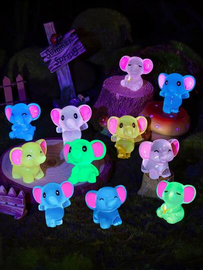 20 piezas/15 piezas/10 piezas/1 pieza Miniaturas de elefante brillantes en la oscuridad, decoración de resina adecuada para jardín de hadas DIY, escritorio de oficina, decoración de plantas en maceta, manualidades de paisaje micro, accesorios de coche, recuerdos de fiesta, regalos perfectos