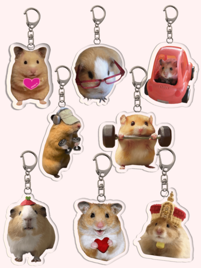 1 pieza Llavero de acrílico con hámster meme lindo, corazón, coche de juguete, mancuerna de gimnasio, dije para bolsos, cordones & llaves, buen regalo para parejas, familia y recuerdos de fiesta