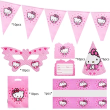 Sanrio مجموعة أعلام ثلاثية الأبعاد لديكورات حفلة هالو كيتي ، تشمل: أعلام ثلاثية ، قبعات ورقية ، سفرة ، بطاقات دعوة ، أكياس بلاستيكية ، أقنعة