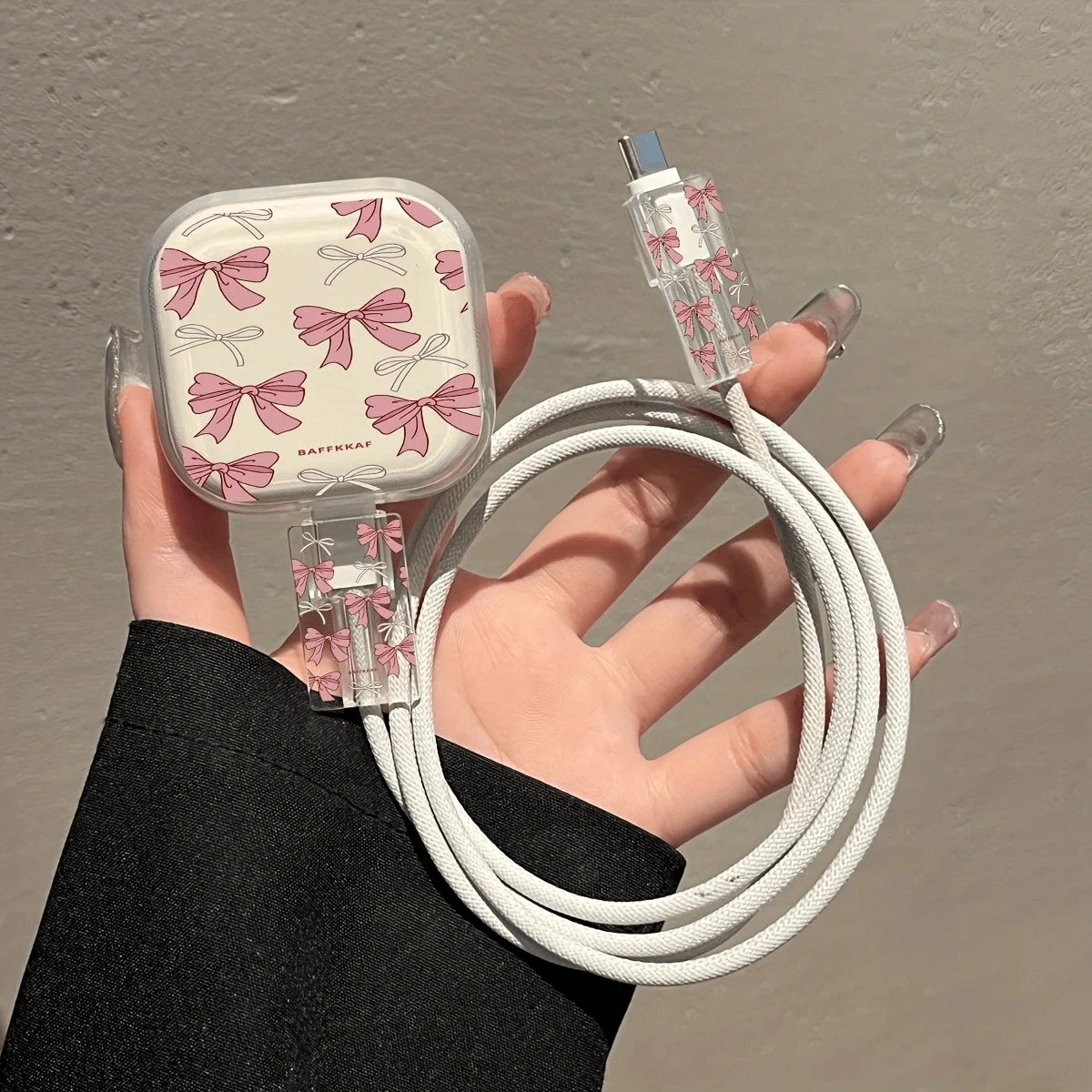 3件套粉色蝴蝶结/爱心透明/花朵图案充电器保护套,兼容 18W/20W充电器 - 包含数据线和电源线保护套,完美礼品之选 - 無色 - 查看 1