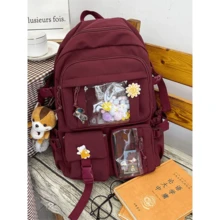 Women's Backpack Korean Large Capacity Waterproof Rugged Travel School Bag - 酒紅色 - 查看 1