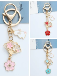 1 buah Gantungan Kunci Desain Kipas Bunga Sakura Lucu dan Manis dari Paduan Seng, Feminin & Segar, Hadiah Aksesori - MultiWarna - View 3