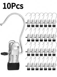 20Pcs,Simple Stainless Steel Hook Clip, Stainless Steel Clothes Clip,Clothes Hooks,Multifunctional Single Hook Clip For Pants, Skirts, Room Decoration Stuff,Organization And Storage,Drying Windproof Hook Clip, Household Space Saving Organizer For Bedroom, Closet, Wardrobe, Home, Dorm
