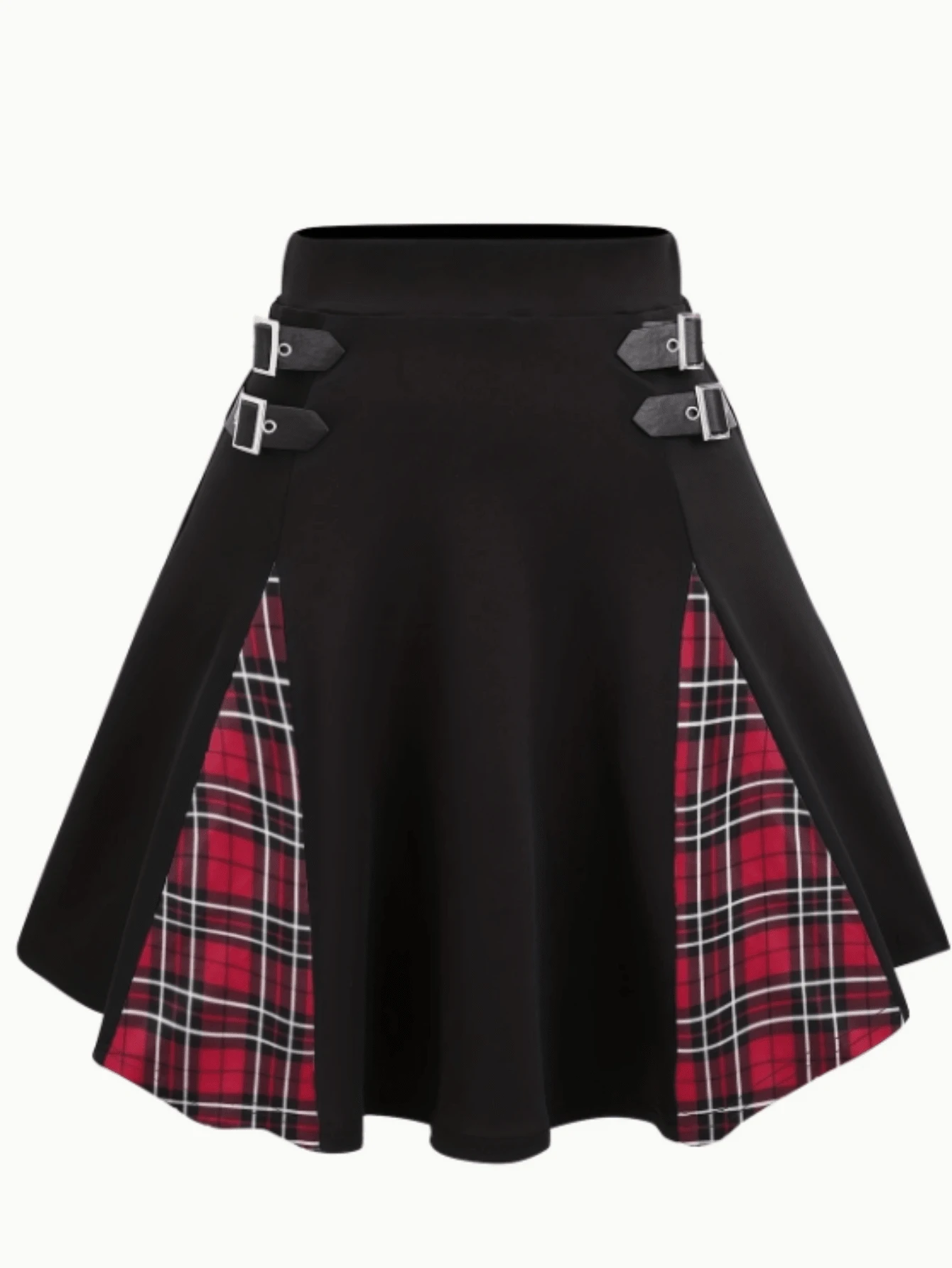 New Women Fashion Casual Decorated Skirt, Versatile Elegant High Waist Gothic Plaid Mini Skirt For Daily, Office, Outdoor, Holiday Wear. Knit Polyester Material, Suitable For Spring Summer Autumn Seasons, Women Apparel