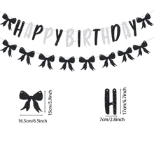1 Set Black Bowknot Birthday Banner, Suitable For Birthday Party Decoration, Room Decoration, Photo Backdrop Tapestry Flag School Decor School Surprise Dormitory Decor Back To School