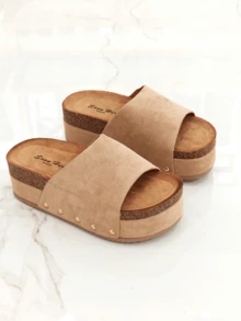 Revreal Schwarze Plateau-Sandalen – Lässig mit einem kräftigen Rand Bohemian Niedlich Elegant Elegant Resort Mode Strand Lässig Freizeit Nieteneinlage Strand - Khaki - Übersicht 2