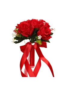 1 pièce Bouquet de mariage pour la mariée aux fleurs de Gypsophile roses, bouquet blanc pour la mariée, bouquet de fleurs artificielles pour le mariage, bouquet de demoiselle d'honneur avec ruban de soie, Saint-Valentin, décoration de bouquet de roses en perle, dentelle et maille