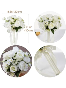 1 pièce Bouquet de mariage pour la mariée aux fleurs de Gypsophile roses, bouquet blanc pour la mariée, bouquet de fleurs artificielles pour le mariage, bouquet de demoiselle d'honneur avec ruban de soie, Saint-Valentin, décoration de bouquet de roses en perle, dentelle et maille