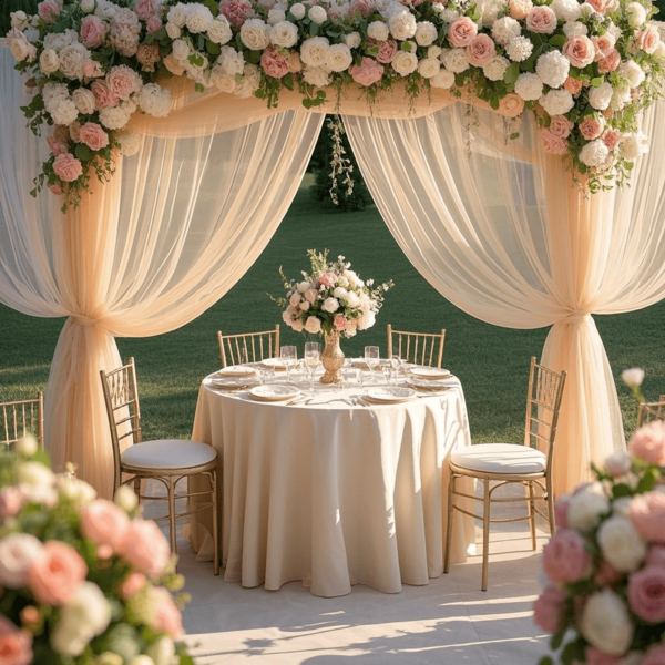 1 pieza Faja para silla de tul champán para boda, decoración de silla de boda al aire libre de tul de alta densidad, tela de bambú organza para silla, cortina de fondo para escenario de eventos, fondo fotográfico de boda, decoración de techo de tul, accesorios de boda