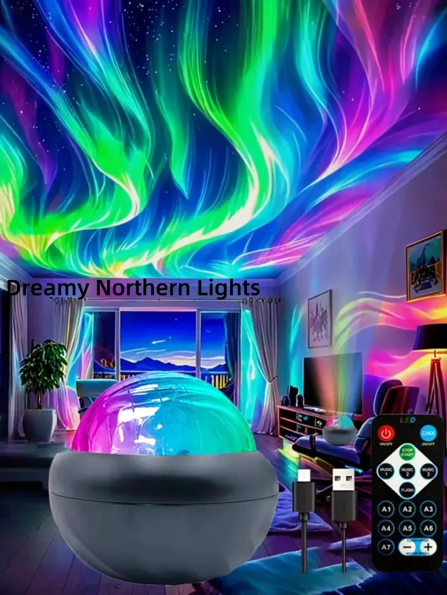 1pc Aurora Star Projector With Remote Control LED Star Night Light, 7 Kinds Of Light Effects Galaxy Planet Projector, Suitable For Camping, Wedding Decorations, Holiday Parties, Home Decoration And Mother's Day Gifts