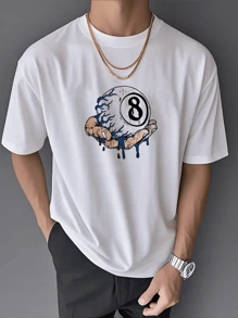 [Dark Billiards No. 8] 220gsm Pure Cotton Men's T-Shirt | Unisex Summer New Crew Neck Short Sleeve Top | Machine Washable And Highly Breathable! Great For Everyday Use And At Home