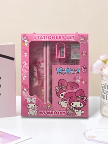 Sanrio Set de caja de regalo con personaje de dibujos animados de Sanrio Hello Kitty y Kuromi, incluye lápiz, cuaderno, sacapuntas, estuche de lápices, regla y borrador, , regalos de vuelta a la escuela
