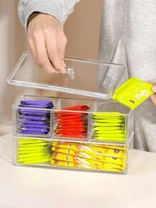 1 pièce Boîte de rangement rectangulaire avec couvercle en matière PP transparente ! Cette boîte de rangement, fabriquée dans un matériau PP durable, est conçue pour les amateurs de thé. Le design transparent et le couvercle inclus vous permettent de stocker et de visualiser facilement vos sachets de thé, mélanges de boissons et petits paquets d'assaisonnement. De retour à l'école