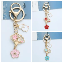 1 buah Gantungan Kunci Desain Kipas Bunga Sakura Lucu dan Manis dari Paduan Seng, Feminin & Segar, Hadiah Aksesori - MultiWarna - View 2