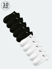 10 pares de calcetines de hombro diagonal en blanco y negro para pareja de talla grande, calcetines deportivos suaves y cómodos