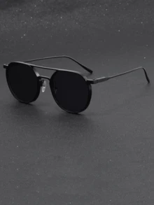 1pc Men's Metal Double Bridge Retro Street Fashion Glasses, Suitable For Daily Commute Outfits And Photography - Black and Gray - View 11