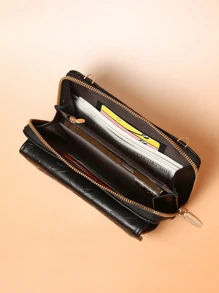 Bolsa transversal de couro PU, estilo novo de 2025, painel grande com design estampado, ferragens com padrão floral, alça larga de cor sólida versátil, compartimentos internos para cartões, adequada para celular, moedas e documentos