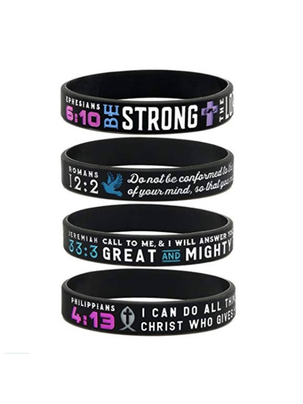 1pc/4pcs Be Strong Religious Bible Verse Silicone Wristband Rubber Bracelet