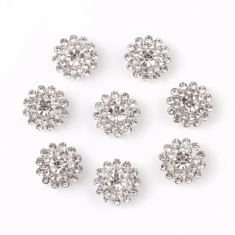 50pcs/Pack, 14mm Large Double Layer Sunflower Rhinestones, White Crystal Pearl Silver Base Rhinestone Buttons, DIY Garment Decor Accessories