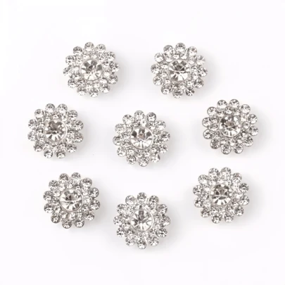 Paquete de 50 piezas, Cristales de Rrhinestone de 14 mm con diseño de girasol de doble capa, base de perla blanca y plata, Botones de Rhinestone para decoración de prendas y manualidades DIY