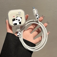 Bộ 3 ốp lưng bảo vệ bộ sạc trong suốt bằng TPU hình gấu trúc/hoạt hình/hoa dễ thương tương thích với iPhone 13/14/15/16, 18W/20W - Bao gồm ốp lưng sạc tường hình gấu trúc, bảo vệ cáp - Quà tặng lý tưởng - Trong sáng - Xem 1