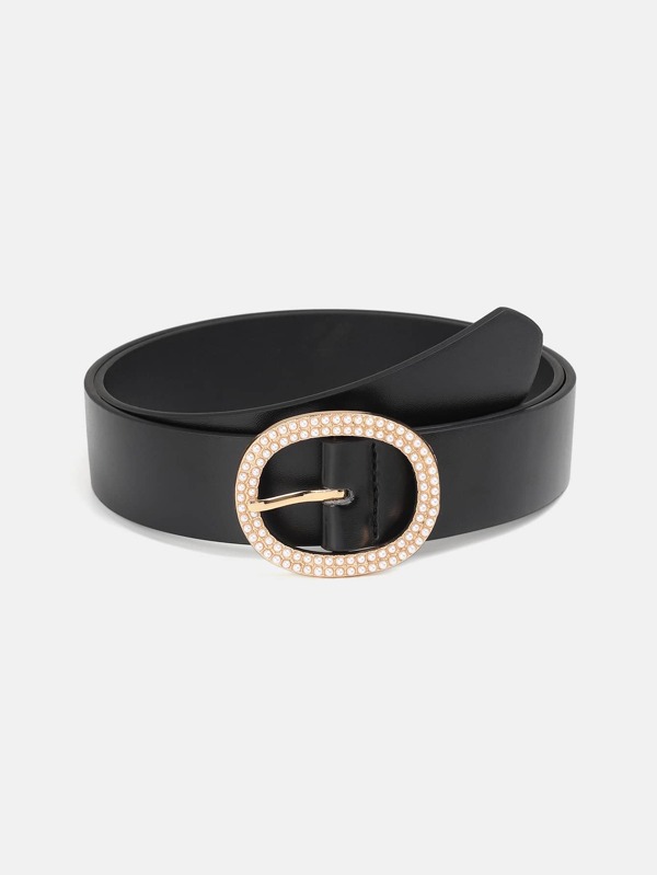 1pc Women Pearl-Embellished Rhinestone Buckle Decor Elastic Waist Belt, Suitable For Daily Use