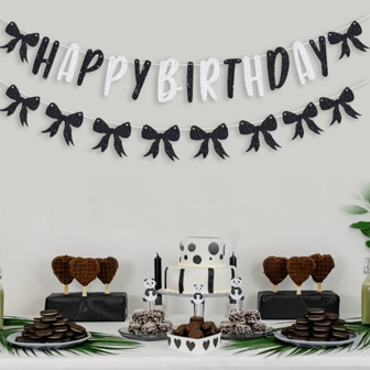 1 set de pancarta de lazo negro para cumpleaños, adecuada para decoración de fiesta de cumpleaños, decoración de habitación, telón de fondo para fotos, tapiz, decoración escolar, sorpresa escolar, decoración de dormitorio, regreso a clases