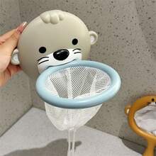 可爱的水獭沐浴玩具套装，儿童浴缸水上游乐套装篮板套件，配有强力吸盘，可牢固地粘在浴缸/泳池上。使用水獭渔网接球、漂浮和瞄准比赛，是浴室水浴缸游戏泳池派对的绝佳礼物