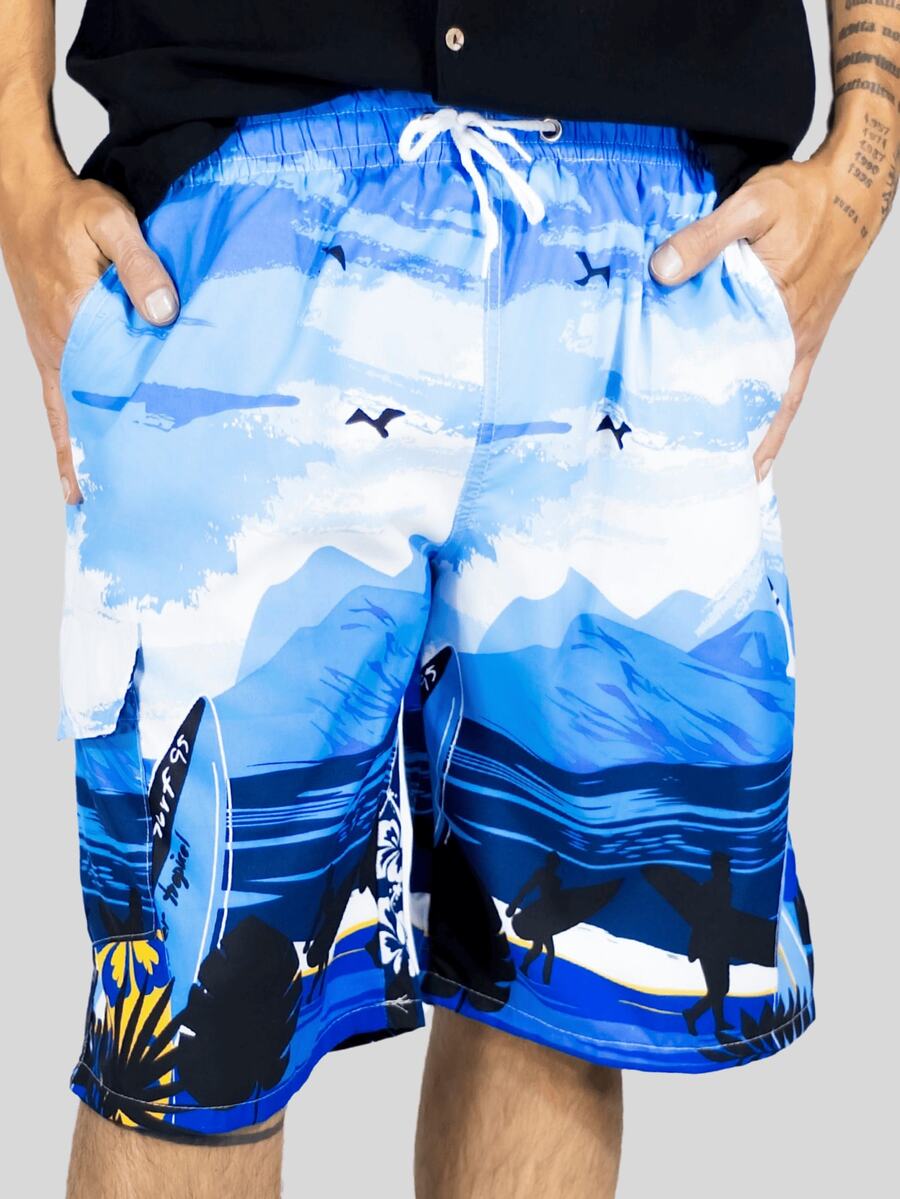 Short Playa y Alberca Hombre Estampado Traje Baño con Forro