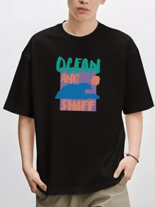 [Abstract Ocean Sunset] 220gsm Pure Cotton Men's T-Shirt | Unisex New Summer Crew Neck Short Sleeve Top | Machine Washable And Breathable! Great For Everyday Use And At Home