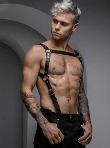 1pc PU Leather Gothic Style Men's Sexy Suspender, Body Harness Strap, Chest Front Strap, Bodysuit Accessory