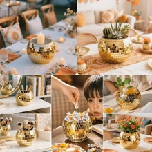 GOQODO 6 Stück Discokugel Vasen, multifunktionale Discokugel Pflanzschale Kerzenhalter, bunte Hochzeits-Tischdekoration für Hochzeit, Party, Geburtstag, Heimdekoration, Make-up Aufbewahrung, Süßigkeiten-Glas, kreatives Geschenk, Künstliche Blumendekoration