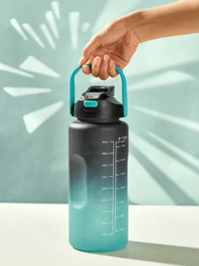 1 件 300/800/2000ml 大容量渐变水瓶，便携式户外旅行运动吸管杯 - 黑藍色 - 查看 5