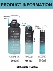 1 件 300/800/2000ml 大容量渐变水瓶，便携式户外旅行运动吸管杯 - 黑藍色 - 查看 4