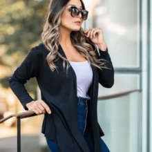 WOMEN'S CARDIGAN COAT JACKET WOMEN'S CARDIGAN Simple Casual Knitted Fabric Asymmetrical - 黑色 - 查看 6