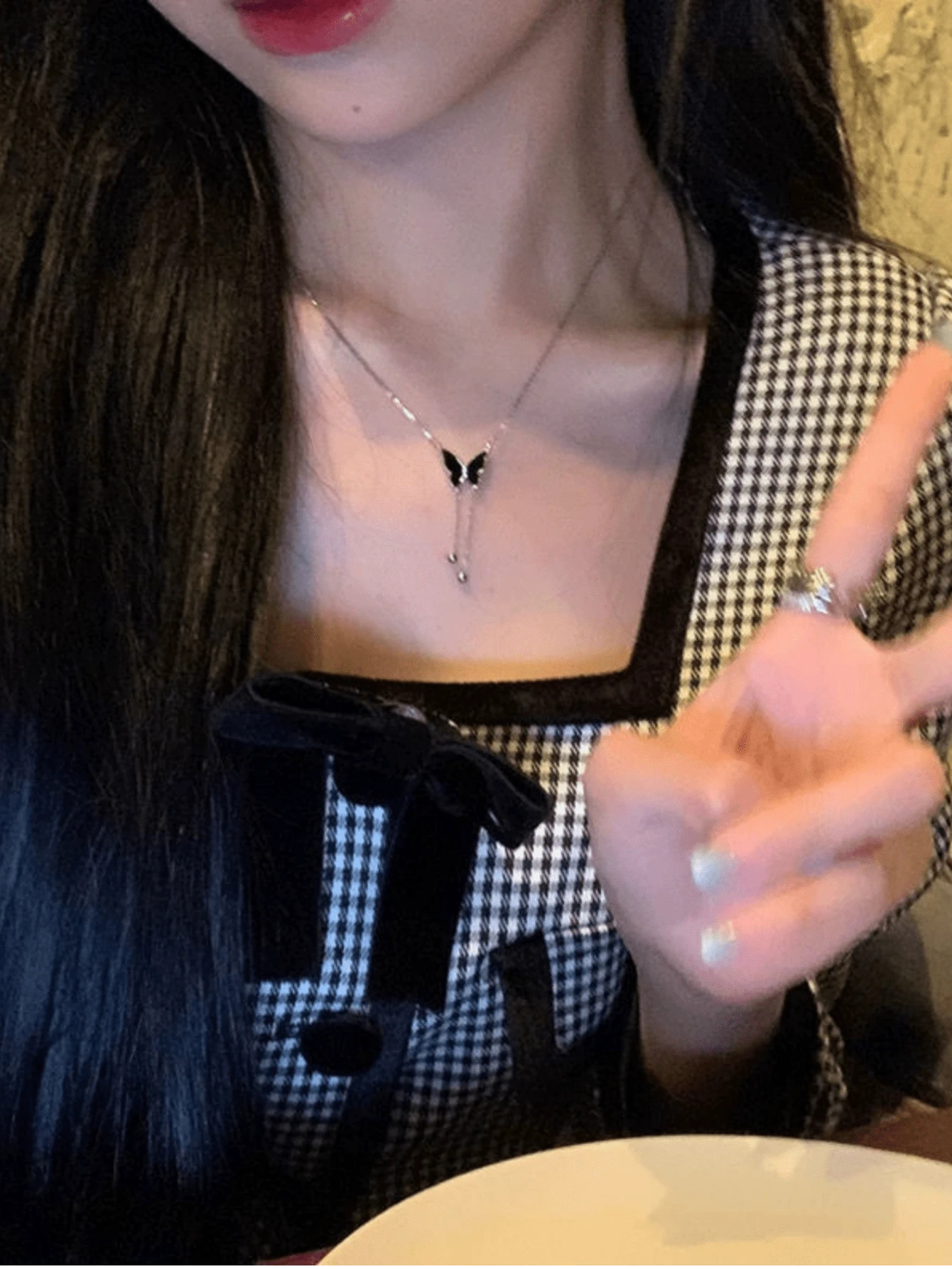 1pc Elegant European Style Dainty Butterfly Pendant Necklace With Rhinestone, Versatile & Sweet, Layered Choker Design - Butterfly Tassel - View 1