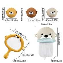 可爱的水獭沐浴玩具套装，儿童浴缸水上游乐套装篮板套件，配有强力吸盘，可牢固地粘在浴缸/泳池上。使用水獭渔网接球、漂浮和瞄准比赛，是浴室水浴缸游戏泳池派对的绝佳礼物