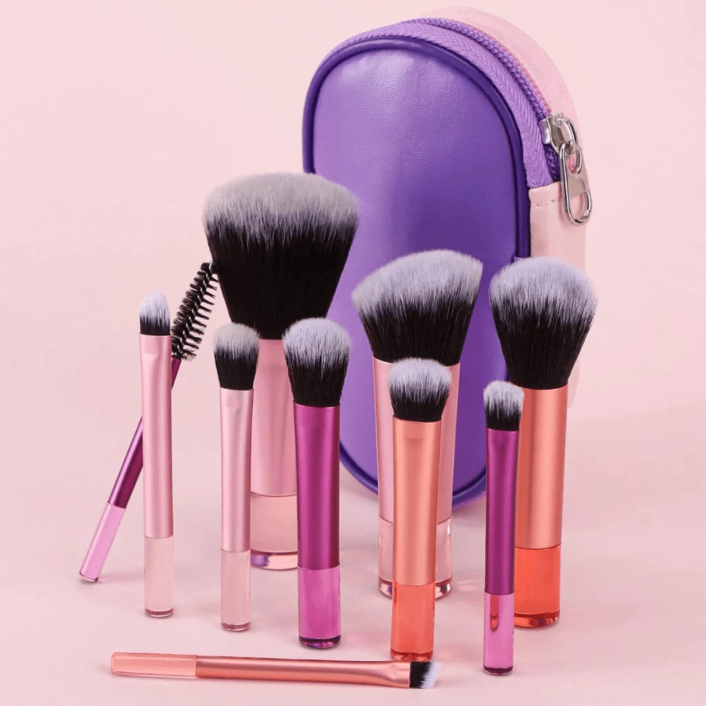 Kit Of 10 Mini Makeup Brushes With Travel Bag Case - Màu tím - Xem 1