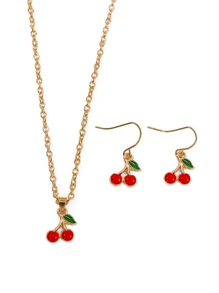 1 Set Cherry Red Necklace And Earrings Jewelry Set, Delicate Exquisite Necklace Earring Suit, Niche Design High-End Accessories For Women