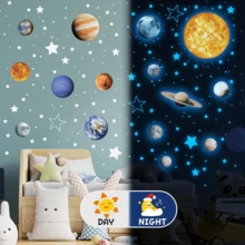 1 套 15 颗行星 + 742 个行星和圆点、9 颗行星墙贴、儿童房装饰夜光星形贴纸、太阳系星形夜光墙贴 - 彩色 - 查看 6