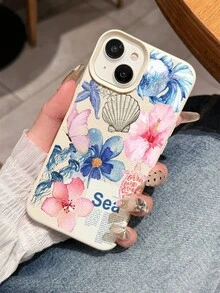 1 件花朵和贝壳拼布图案防水防震防滑软手机壳适用于苹果和手机