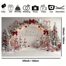 1pc Multi-Purpose Christmas Theme Backdrop Banner With Bow And Christmas Tree, Suitable For Christmas Party Decoration, Photo Booth Background, Garden Decor, Home Decor, Indoor And Outdoor Decoration