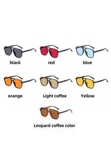 1pc Women's Square Rivet Frame Multicolor Combination Glasses Sets, Suitable For Outings, Retro Double Bridge Simple Large Frame , Ins Personalized Ocean Lens