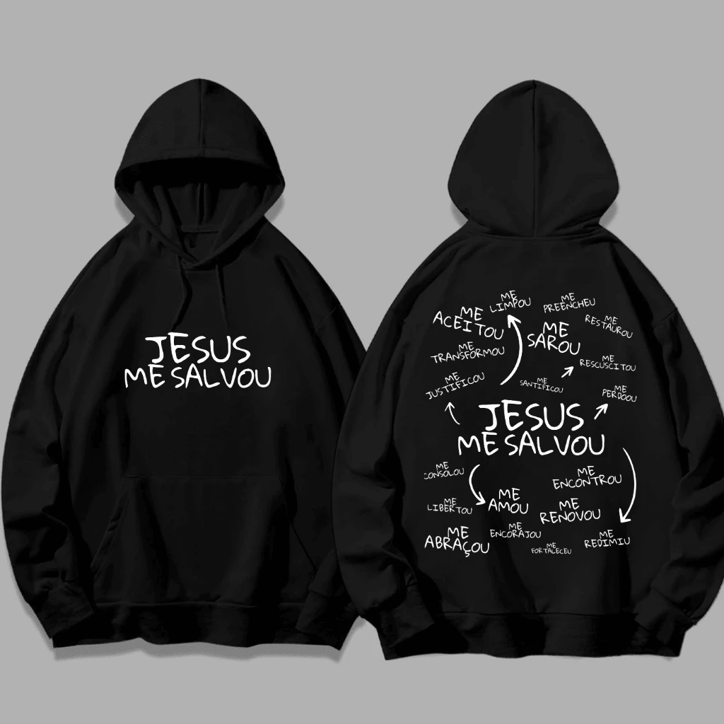 Ganguru Sweatshirt With Pocket Gospel Jesus Saves Unisex Cotton Frannelado - màu đen - Xem 1