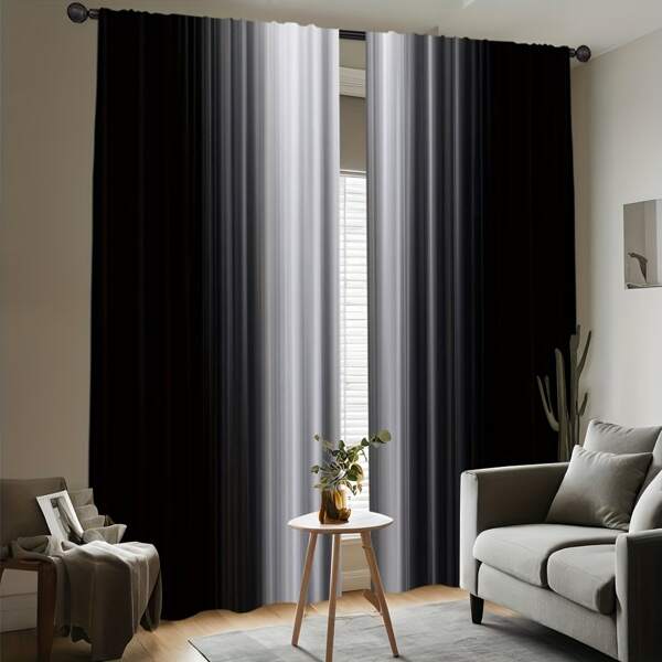 2pcs Gradient Blackout Yarn Curtains - Stylish Polyester Drapes For Bedroom & Living Room, Light-Filtering Design With Grommets, Modern Home Decor, Privacy Curtains | Versatile Window Treatment | Easyinstall Curtains