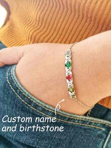 1pc Personalized Birthstone Name Bracelet, Customizable Family Birthstone Bracelet, Gift For Mom, Birthday Gift For Her - Multicolor - View 3