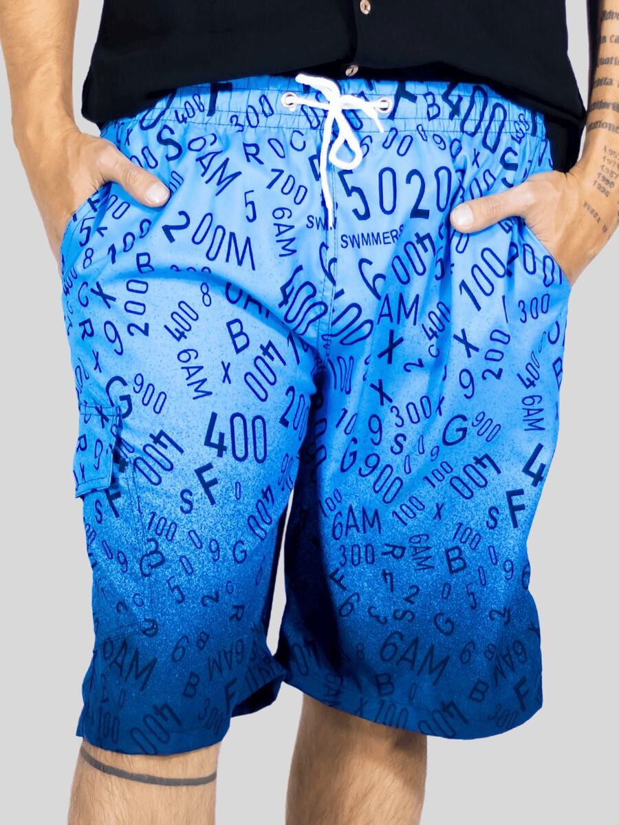 Short Playa y Alberca Hombre Estampado Traje Baño con Forro - Neblina azul - Ver 1