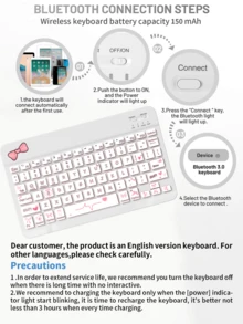 Ultra-Thin Rechargeable Bluetooth Keyboard, Portable Compact Wireless Keyboard (150mAh), Compatible With Samsung Galaxy Tab, Android, Windows Tablets, Smartphones, IOS IPad, Christmas/New Year Gift 2026 (Bow) - White - View 8