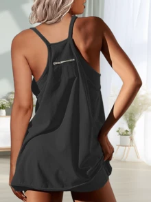 Conscious Women In Summer 2025 Sleeveless Casual Tennis Workout Mini Dress With Shorts - Màu xám đen - Xem 4